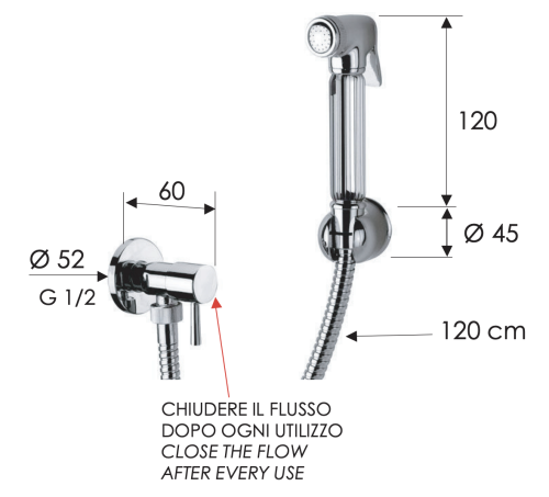 Гигиенический комплект с запорным вентилем Remer 332REZ хром - фото 2