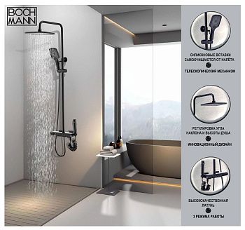 Душевая стойка BOCH MANN VETTORRE B TS BM9651 настенная цвет черный с термостатом