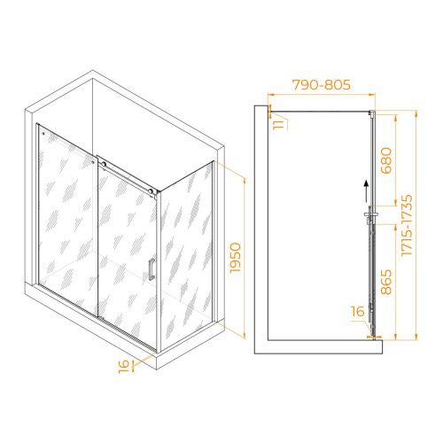 Душевой уголок RGW Tornado 02074478-14 170х80 стекло прозрачное профиль черный без поддона - фото 2