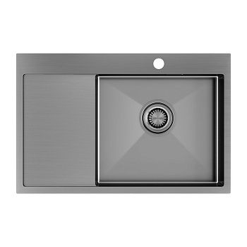 Кухонная мойка Paulmark VELTEN 78F PM807851-GMR 80х50 цвет вороненая сталь поверхность брашированная