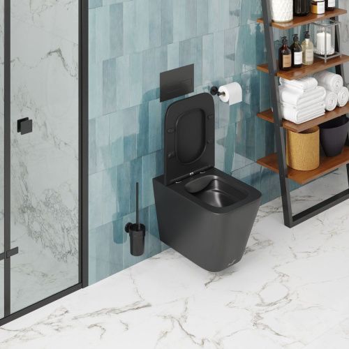 Унитаз подвесной Cerutti SPA CT9163 черный с сиденьем микролифт безободковый каскадный смыв - фото 3