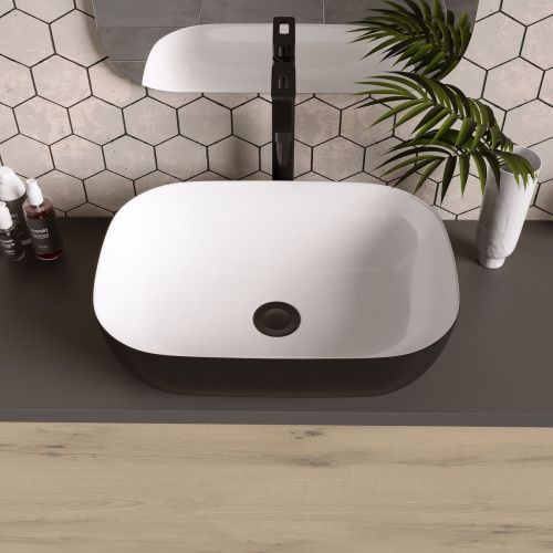 Раковина из сантехнического фаянса Grossman Color GR-4041BW 50х30 накладная цвет белый/черный без отверстий под смеситель - фото 3