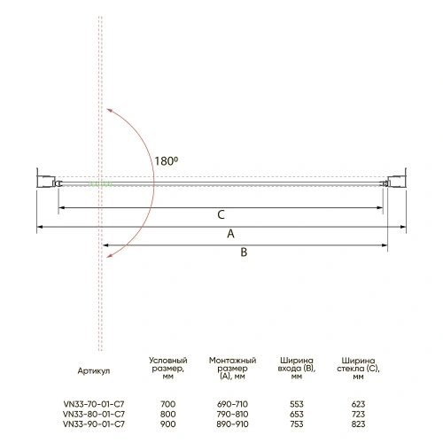 Душевая дверь Veconi Vianno VN33-90-01-C7 90х195 стекло прозрачное профиль хром - фото 2