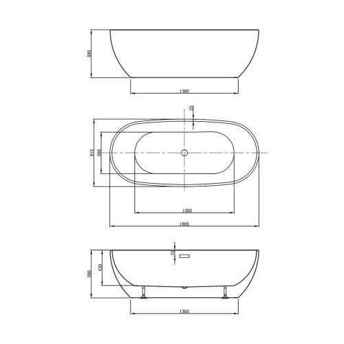 Ванна акриловая Vincea VBT-408-1800 180х80 отдельностоящая овальная - фото 5
