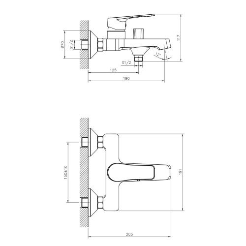 Смеситель для ванны и душа DECOROOM DR23 DR23036 настенный хром - фото 2