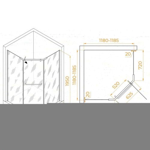 Душевой уголок RGW Passage 35088122-24 120х120 стекло матовое профиль черный без поддона - фото 2