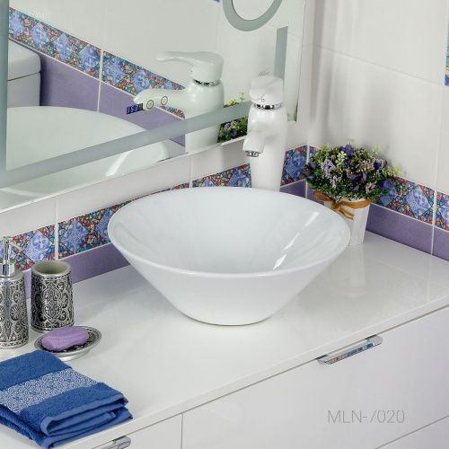 Раковина из сантехнического фарфора Melana 7020-805 40х40 накладная цвет белый без отверстий под смеситель - фото 4