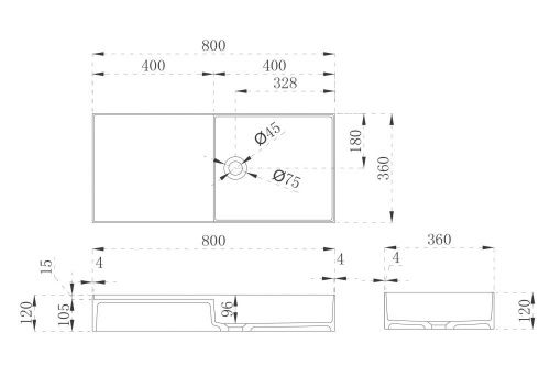 Раковина из искусственного камня Abber STEIN AS2648 80х40 подвесная цвет белый без отверстий под смеситель - фото 5