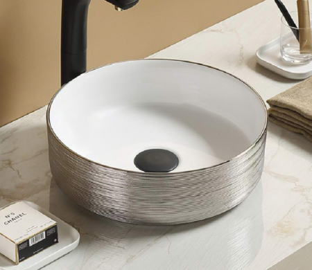 Раковина из сантехнического фаянса CeramaLux C1054-1 40х40 накладная цвет хром без отверстий под смеситель