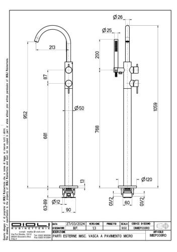 Смеситель Oioli Micro MIEP008RO/C97 напольный оружейная сталь - фото 2
