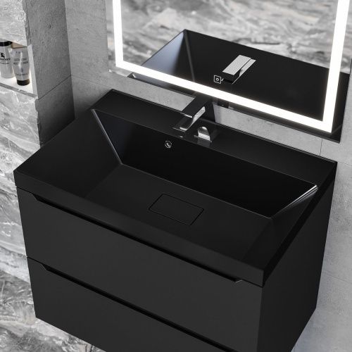 Раковина из искусственного камня Uperwood Classic New RClassicNew70bg 70х50 полувстраиваемая цвет черный - фото 2