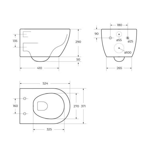 Чаша унитаза подвесная Cezares COMFORT CZR-191-TH/BS цвет белый без сиденья безободковая каскадный смыв - фото 3