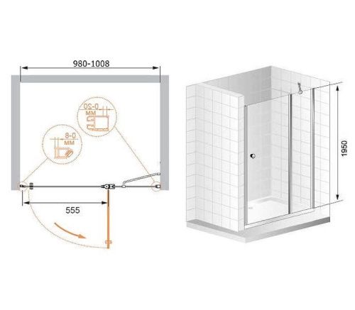 Душевая дверь Cezares ELENA ELENA-W-B-12-100-P-Cr-R 100х195 стекло рифленое профиль хром - фото 5
