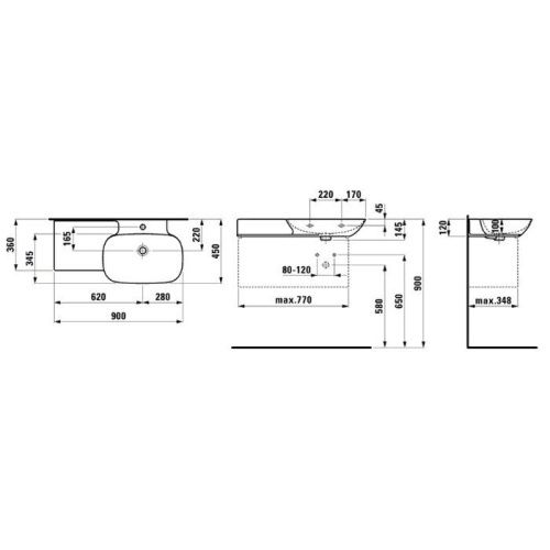 Раковина керамическая Laufen INO 8.1330.1.000.104.1 90 см подвесная цвет белый 1 отверстие под смеситель - фото 2