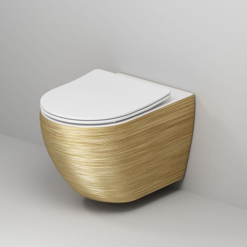Унитаз подвесной Grossman Color GR-4411GWS золото/белый с сиденьем безободковый каскадный смыв - фото 2