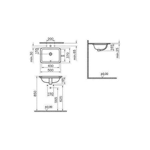 Раковина из сантехнического фарфора Vitra S20 5474B003-0618 50х40 встраиваемая цвет белый без отверстий под смеситель - фото 2