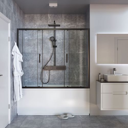 Душевая шторка на ванну Taliente TA-1714CB 170х140 стекло прозрачное профиль черный ориентация универсальная - фото 3