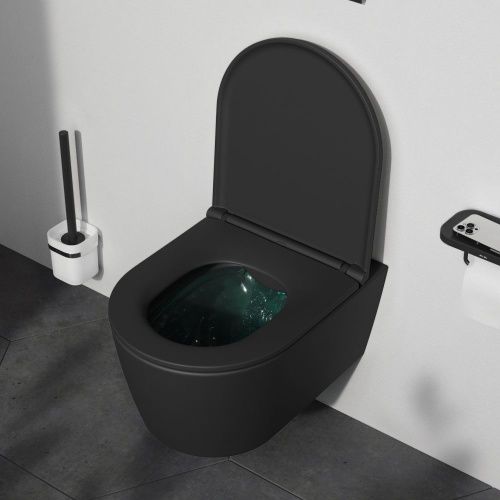 Унитаз подвесной Am.Pm Func C8F1700MBSC черный с сиденьем микролифт безободковый каскадный смыв - фото 3