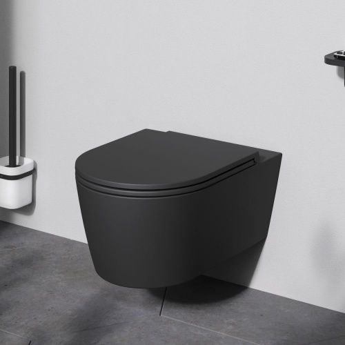 Унитаз подвесной Am.Pm Func C8F1701MBSC черный с сиденьем микролифт безободковый каскадный смыв