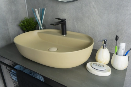 Раковина керамическая Gid Lago 53343 60х40 накладная цвет коричневый 1 отверстие под смеситель - фото 4