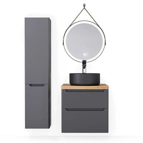 Тумба под раковину Jorno WOOD wood.01.60/P/GR 60х50 подвесная цвет серый - фото 3