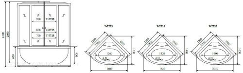 Душевой бокс Timo Lux T-7735C 135х135 четверть круга с крышей - фото 2
