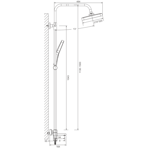 Душевая стойка Belz B658 B24658-3 настенная цвет оружейная сталь - фото 2