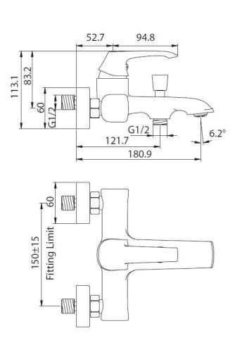 Смеситель для ванны Creavit AG2500G настенный золото - фото 2