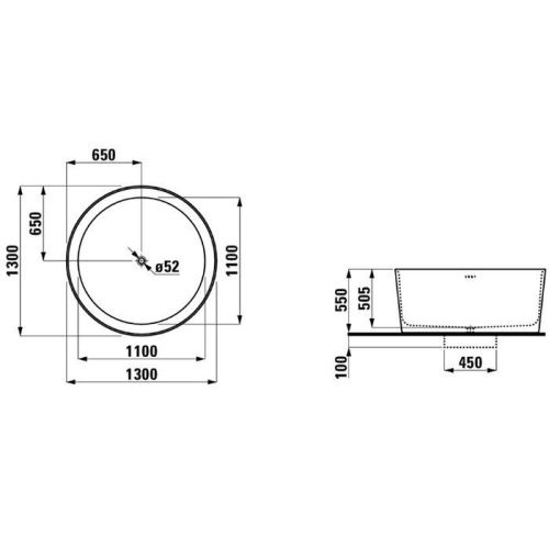 Ванна из искусственного камня Laufen VAL 2.3128.2.000.000.1 130х130 отдельностоящая прямоугольная - фото 2
