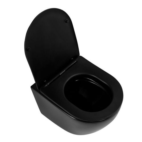 Унитаз подвесной Art&Max Ovale AM011CHR-MB/SC черный с сиденьем микролифт каскадный смыв - фото 5