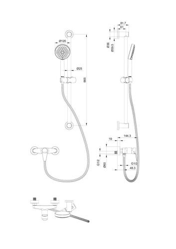 Душевой гарнитур со смесителем Wonzon & Woghand WW-AE3103-MB настенный черный - фото 2