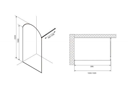 Душевая перегородка Abber Immer Offen AG64100BN8 100х230 стекло прозрачное профиль черный - фото 3