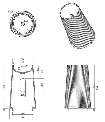 Раковина из искусственного камня Boheme Torre 801-Torre-MW 48х48 напольная цвет белый - фото 2