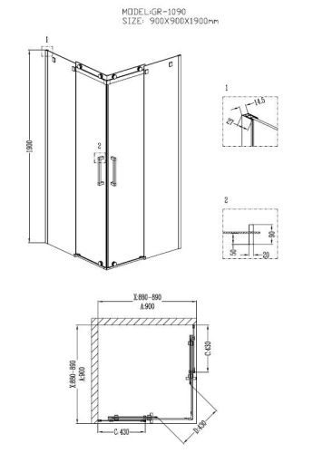 Душевой уголок Grossman Cosmo GR-1090 90х90 стекло прозрачное профиль хром без поддона - фото 3