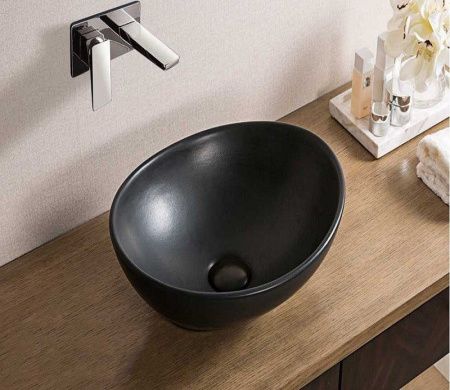 Раковина из сантехнического фаянса CeramaLux 7138MB 40х30 накладная цвет черный без отверстий под смеситель