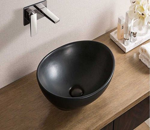 Раковина из сантехнического фаянса CeramaLux 7138MB 40х30 накладная цвет черный без отверстий под смеситель - фото 2