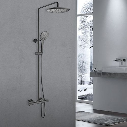 Душевая стойка Vincea Desire VSFS-1D0TGM настенная цвет вороненая сталь с термостатом