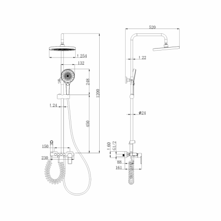 Душевая стойка Fashun A2483-17 настенная цвет черный