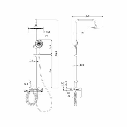 Душевая стойка Fashun A2483-17 настенная цвет черный - фото 3