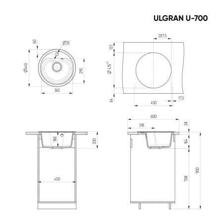 Кухонная мойка Ulgran Classic U-700-344 45х45 цвет черный