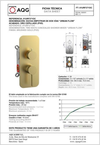 Душевая система AQG Urban Flow 19URFER23609 встраиваемая в стену цвет золото - фото 2