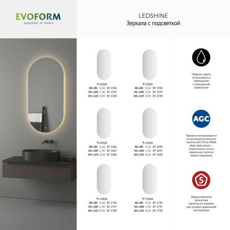 Зеркало с подсветкой Evoform Ledshine BY 2696 40х80 подвесное