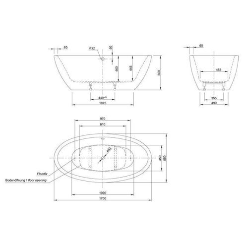 Ванна акриловая Knief Loom 0100-258-06S white lucido 170х85 встраиваемая прямоугольная - фото 2