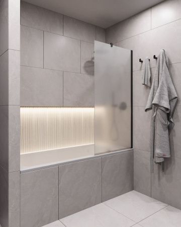 Душевая шторка на ванну Timo T21 90х140 стекло матовое профиль черный ориентация универсальная