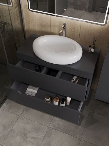 Тумба с раковиной Orange Line Li-100TugMDF+B08-640W 100х50 цвет серый - фото 4