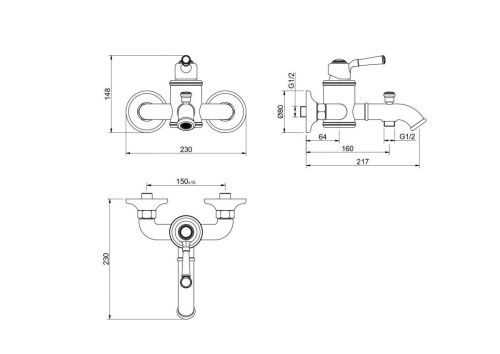 Смеситель для ванны Aquatek КЛАССИК AQ1540PG настенный золото - фото 4