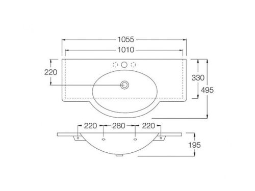 Раковина из сантехнического фаянса Hatria SOPHIE YU9001 110х50 подвесная цвет белый 1 отверстие под смеситель - фото 2