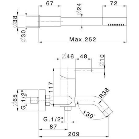 Смеситель для ванны Cisal Xion XI000124D1 настенный нержавеющая сталь