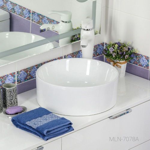 Раковина мебельная из сантехнического фаянса Melana MLN-7078A 41 7078A-805 40х40 накладная цвет белый без отверстий под смеситель - фото 4