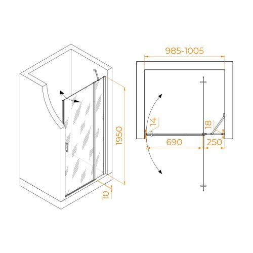 Душевая дверь RGW Leipzig 351200410-210 100х195 стекло матовое профиль сатин - фото 2